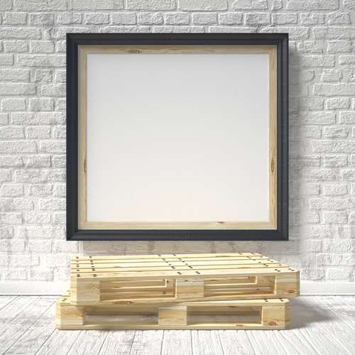 Mock up poster with wooden pallet. 3D render illustration isolated on a white background